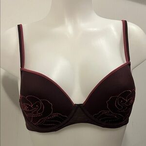 Calvin Klein burgundy Embroidered Bra excellent condition size 34C